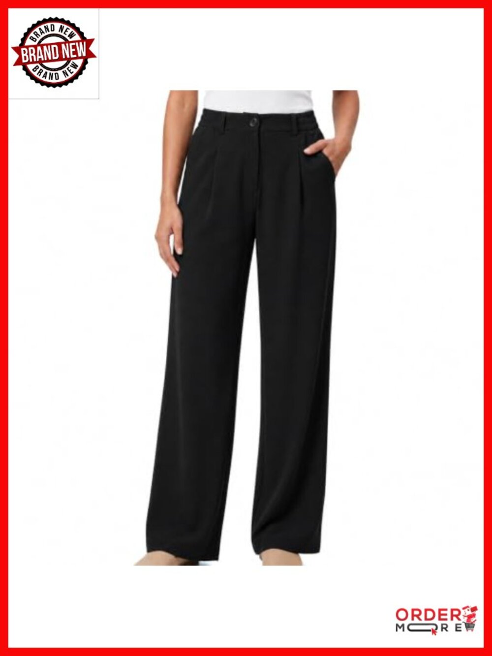 Wide Leg Dress Pants High Waisted Pull On Business Casual Trousers